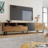 Modern TV Stand for 80'' TV with Double Storage Space, Media Console Table, Entertainment Center with Drop Down Door for Living Room, Bedroom