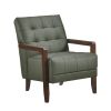 Modern Style Accent Chair Green Leather Upholstered Tufted Detail Walnut Finish Wood Furniture 1pc