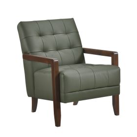 Modern Style Accent Chair Green Leather Upholstered Tufted Detail Walnut Finish Wood Furniture 1pc