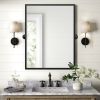 36"*24"Iron Right-angled Rectangular Black Rotating Hardware Wall Mirror Decorative Bathroom Mirror with Elegant Scalloped Design