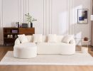 LingYu022White Compression Sofa, Memory Foam 3-Seater Sofa, No Installation & Easy to Transport, Deep Seat Modern Sofa with Chenille Fabric
