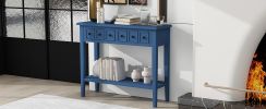 TREXM Rustic Console Table with Open Shelf, Rubber Wood Legs, Ideal for Entryways, Living Rooms, and Hallways (Navy)