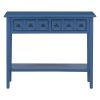 TREXM Rustic Console Table with Open Shelf, Rubber Wood Legs, Ideal for Entryways, Living Rooms, and Hallways (Navy)