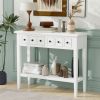 TREXM Rustic Console Table with Open Shelf, Rubber Wood Legs, Ideal for Entryways, Living Rooms, and Hallways (White)