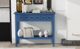 TREXM Rustic Console Table with Open Shelf, Rubber Wood Legs, Ideal for Entryways, Living Rooms, and Hallways (Navy)