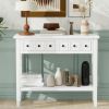TREXM Rustic Console Table with Open Shelf, Rubber Wood Legs, Ideal for Entryways, Living Rooms, and Hallways (White)