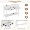TREXM Rustic Console Table with Open Shelf, Rubber Wood Legs, Ideal for Entryways, Living Rooms, and Hallways (White)