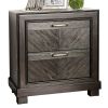 Espresso Color 1pc Nightstand V-Shape Plank Design Bedroom Furniture Bedside Table Nickel Bar Pull Solidwood 2- Storage Drawers
