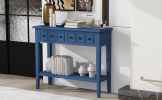 TREXM Rustic Console Table with Open Shelf, Rubber Wood Legs, Ideal for Entryways, Living Rooms, and Hallways (Navy)