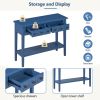 TREXM Rustic Console Table with Open Shelf, Rubber Wood Legs, Ideal for Entryways, Living Rooms, and Hallways (Navy)