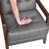 Modern Style Accent Chair Gray Leather Upholstered Tufted Detail Walnut Finish Wood Furniture 1pc