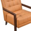 Modern Style Accent Chair Orange Leather Upholstered Tufted Detail Walnut Finish Wood Furniture 1pc