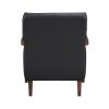 Modern Style Accent Chair Black Leather Upholstered Tufted Detail Walnut Finish Wood Furniture 1pc
