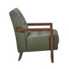 Modern Style Accent Chair Green Leather Upholstered Tufted Detail Walnut Finish Wood Furniture 1pc