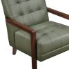 Modern Style Accent Chair Green Leather Upholstered Tufted Detail Walnut Finish Wood Furniture 1pc