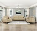 Sand-Hued Polished Microfiber Upholstery Elegant Modern Style Sofa 1pc Solid Wood Living Room Furniture Silver Finish Metal Legs