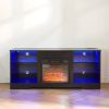 TV Stand Electric Fireplace TV Stand with Glass Shelves
