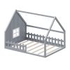 Full Size Wood House Bed with Window and Fence, Gray(Old SKU: WF304147AAE)