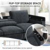 96*35''Chenille Sectional Sofa with Bluetooth Speaker,Comfy Cloud Couch Set with Drop Down Table,Cup Holders,USB Charger,Storage Armrest