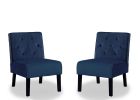 Reese 53" 2Piece Living Room Armless Button Tufted Pattern Accent Chair with Velvet Fabric and Premium High Density Foam Cushion, Dark Blue