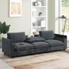 96*35''Chenille Sectional Sofa with Bluetooth Speaker,Comfy Cloud Couch Set with Drop Down Table,Cup Holders,USB Charger,Storage Armrest