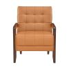 Modern Style Accent Chair Orange Leather Upholstered Tufted Detail Walnut Finish Wood Furniture 1pc