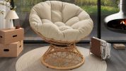 40" Ergonomic Wicker Chair with Cloud Thick Density Fabric Cushion,3-proof Cover,High Capacity Iron Frame,Fluid 360 Degree Swivel for Reading