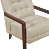 Modern Style Accent Chair Beige Leather Upholstered Tufted Detail Walnut Finish Wood Furniture 1pc