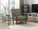 Modern Style Accent Chair Green Leather Upholstered Tufted Detail Walnut Finish Wood Furniture 1pc