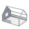 Full Size Wood House Bed with Window and Fence, Gray(Old SKU: WF304147AAE)