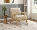 Modern Home Furniture Light Brown Fabric Upholstered 1pc Accent Chair Cushion Back and Seat Natural Finish Solid Rubber Wood Furniture