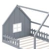 Full Size Wood House Bed with Window and Fence, Gray(Old SKU: WF304147AAE)