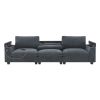 96*35''Chenille Sectional Sofa with Bluetooth Speaker,Comfy Cloud Couch Set with Drop Down Table,Cup Holders,USB Charger,Storage Armrest
