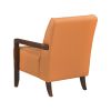 Modern Style Accent Chair Orange Leather Upholstered Tufted Detail Walnut Finish Wood Furniture 1pc