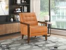 Modern Style Accent Chair Orange Leather Upholstered Tufted Detail Walnut Finish Wood Furniture 1pc