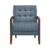 Modern Style Accent Chair Blue Leather Upholstered Tufted Detail Walnut Finish Wood Furniture 1pc