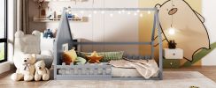 Full Size Wood House Bed with Window and Fence, Gray(Old SKU: WF304147AAE)
