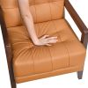 Modern Style Accent Chair Orange Leather Upholstered Tufted Detail Walnut Finish Wood Furniture 1pc
