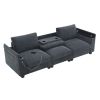 96*35''Chenille Sectional Sofa with Bluetooth Speaker,Comfy Cloud Couch Set with Drop Down Table,Cup Holders,USB Charger,Storage Armrest