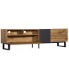 Modern TV Stand for 80'' TV with Double Storage Space, Media Console Table, Entertainment Center with Drop Down Door for Living Room, Bedroom