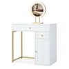 31.5" Makeup Vanity Desk with Lighted Mirror, Luxury Dressing Table with 2 Drawers and 1 Cabinet, 3 Lighting Modes Available for Bedroom, White-Gold
