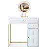 31.5" Makeup Vanity Desk with Lighted Mirror, Luxury Dressing Table with 2 Drawers and 1 Cabinet, 3 Lighting Modes Available for Bedroom, White-Gold