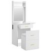Small Vanity Desk with Mirror and Light, Dressing Table with Charging Station & Fold-up Panel for Small Space