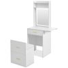 Small Vanity Desk with Mirror and Light, Dressing Table with Charging Station & Fold-up Panel for Small Space