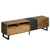 Modern TV Stand for 80'' TV with Double Storage Space, Media Console Table, Entertainment Center with Drop Down Door for Living Room, Bedroom