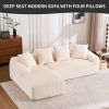 LingYu023White Compression Sofa, Memory Foam 3-Seater Sofa, No Installation & Easy to Transport, Deep Seat Modern Sofa with Corduroy Fabric