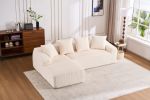 LingYu023White Compression Sofa, Memory Foam 3-Seater Sofa, No Installation & Easy to Transport, Deep Seat Modern Sofa with Corduroy Fabric