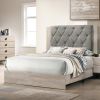Contemporary 1pc Cream Finish California King Size Bed Bedroom Furniture Gray Tufted Design Headboard Rubberwood 1pc Bedframe