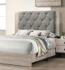 Contemporary 1pc Cream Finish California King Size Bed Bedroom Furniture Gray Tufted Design Headboard Rubberwood 1pc Bedframe