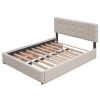 Upholstered Platform Bed with 2 Drawers and 1 Twin XL Trundle, Linen Fabric, Queen Size - Dark Beige(OLD SKU :LP000314AAA)